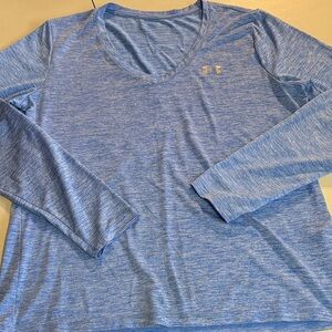 Under Armour Ladies Heathered Blue V-Neck Long Sleeve